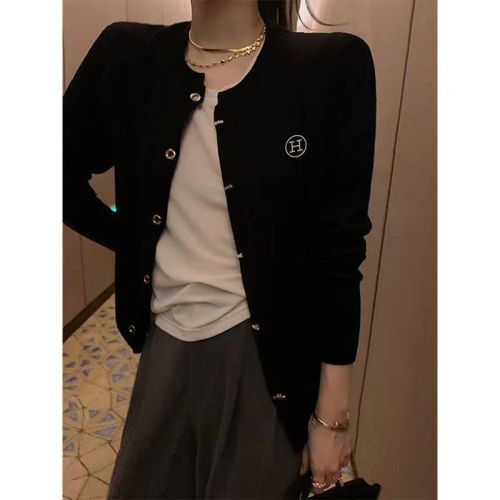 60 high count high density 30 merino wool cardigan women's sweater jacket early autumn high-quality letter embroidery sweater