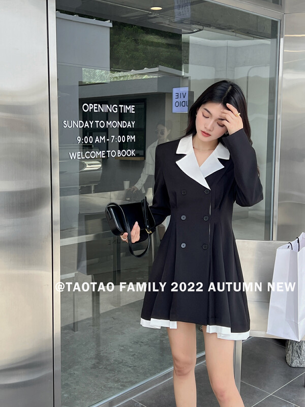 New in early autumn!  【TAOTAO FAMILY】Commuting simple fashion western style color matching suit dress 3771# XJ