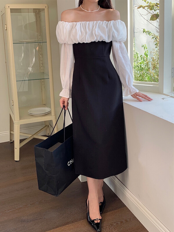 Autumn is new!【NEW OPEN】Celebrity sexy temperament waist one-shoulder dress FL80272# ZXX