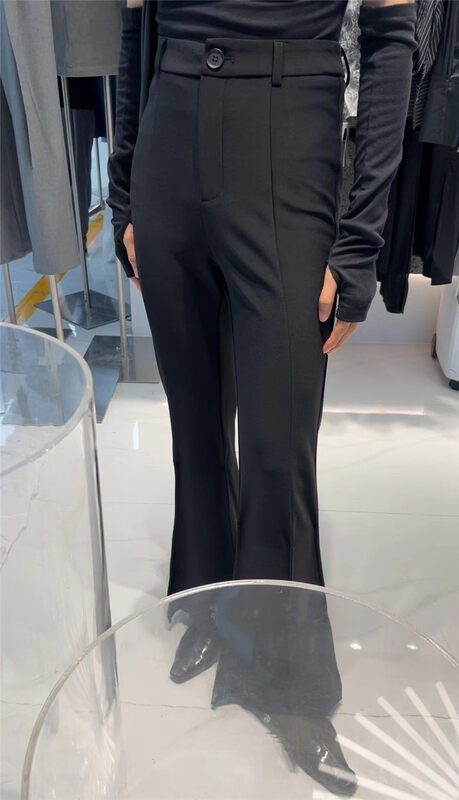 New in autumn! [Semi-plain] pure black micro-flare trousers H033# ZJY