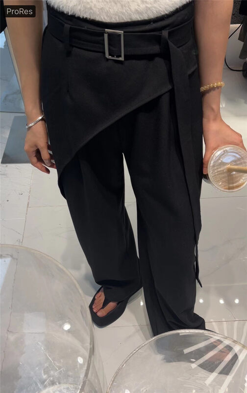 New in autumn! [Semi-plain] high-waisted strappy design trousers (with belt) H028# ZJY