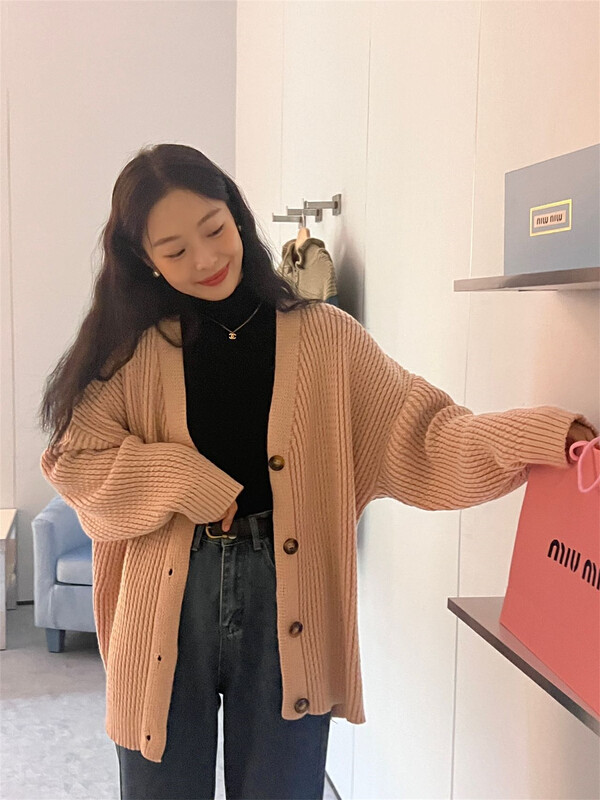 【RAINBOW】Colorful sweater cardigan warm sweater (twist pattern) 0200# FHX