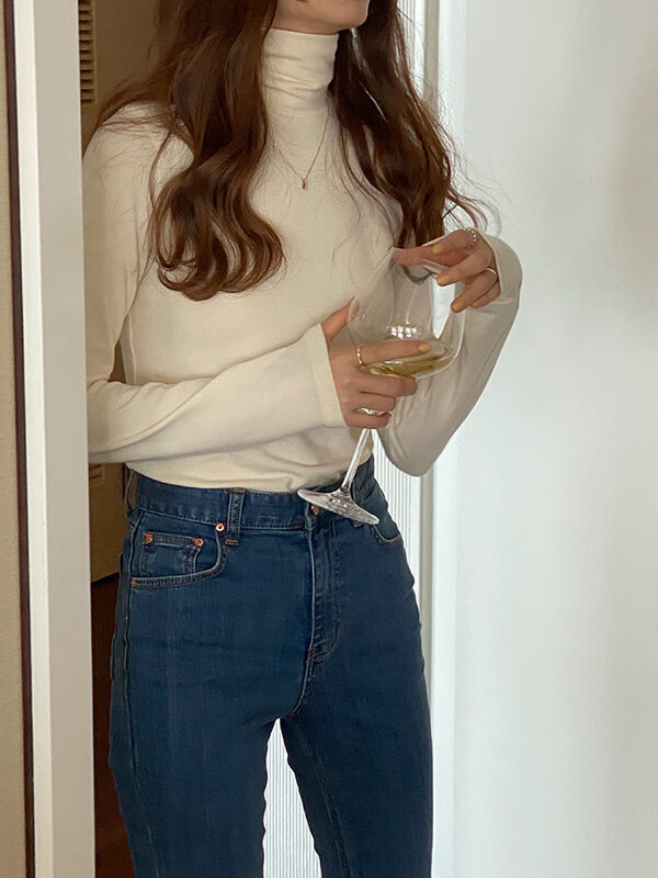 New in autumn!【TAOTAO FAMILY】Simple and comfortable solid color turtleneck all-match bottoming shirt 3855# LSL