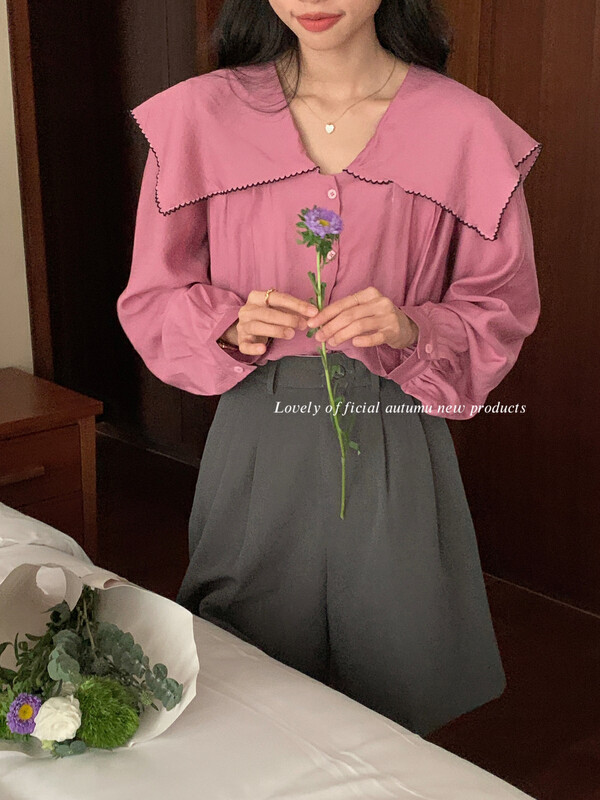 Original price 62.04! [LOVELY/SHMILY] temperament peninsula love letter wolf tooth lace shirt shirt S1985# FHX