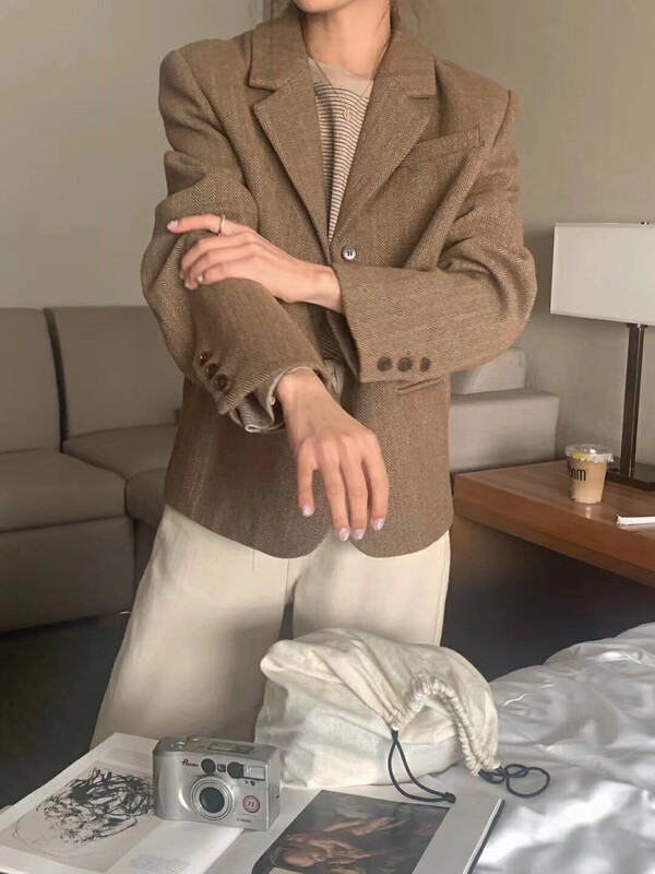 [LOVELY/SHMILY] Retro houndstooth woolen suit jacket short jacket S2280