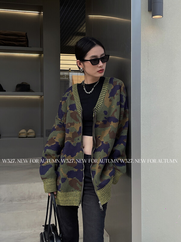 【W327.】Craft double weave high gram camouflage knitted cardigan 0313# CQW