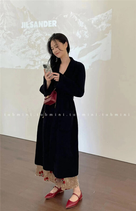 Autumn is new! [Semi-plain] suit collar long lazy wind lace-up coat (with belt) 8909# ZJY