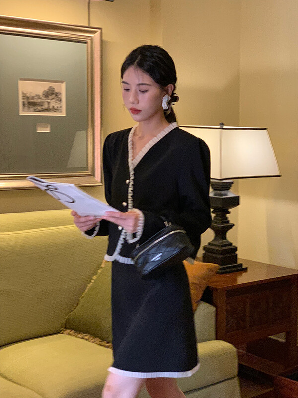 Autumn is new! [NEW OPEN] Korean version of high waist skirt with fungus edge short jacket + slim and comfortable skirt suit XZ80233# ZXX