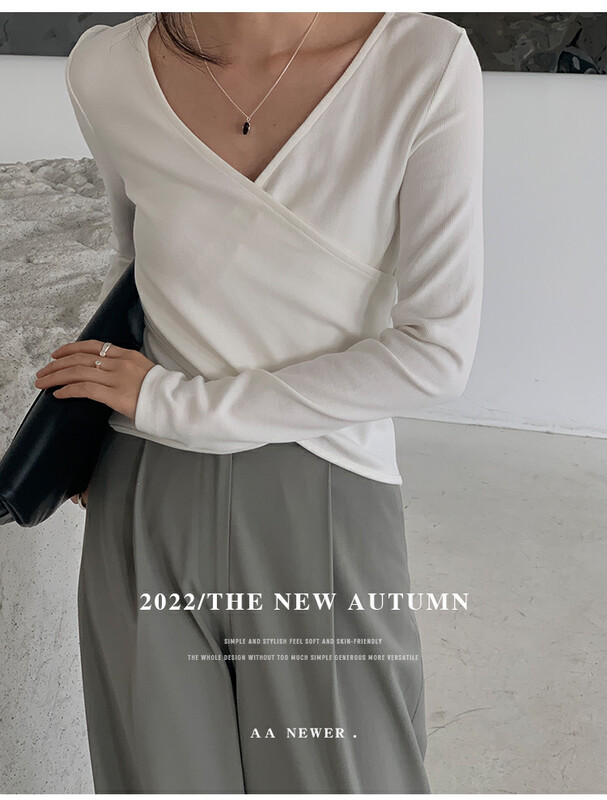 【THE MIND】Cross design solid color long-sleeved T-shirt 61121