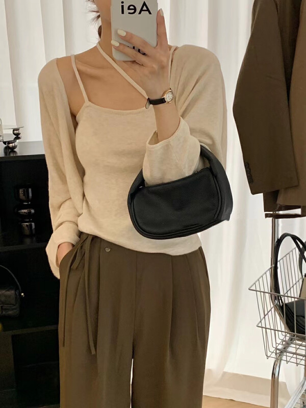 New in early autumn! [RS] Lazy solid color knitted cardigan + all-match simple vest suit M2108# FHX