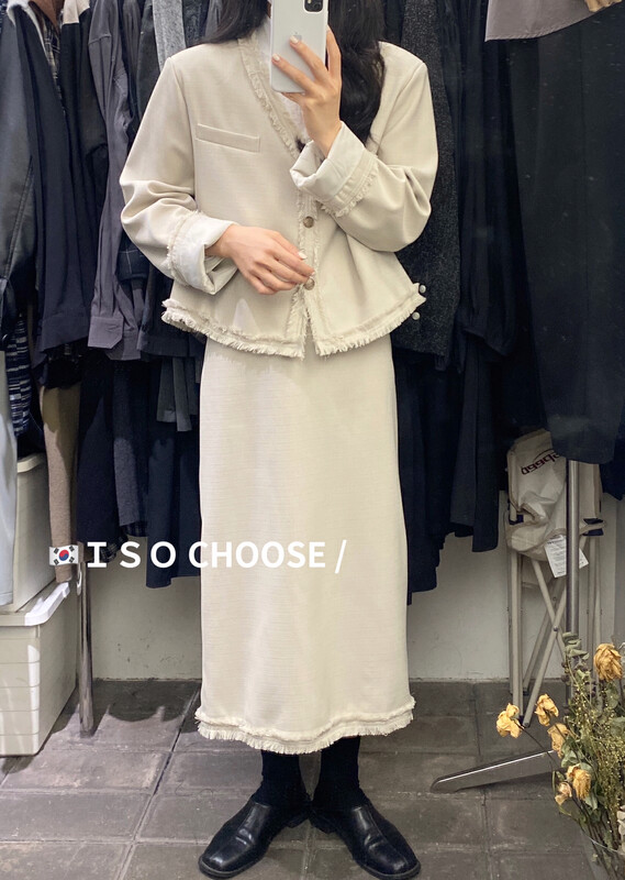 Autumn is new! [ISO Korean] Korean version of simple and comfortable temperament coat + skirt suit 3316# HJY