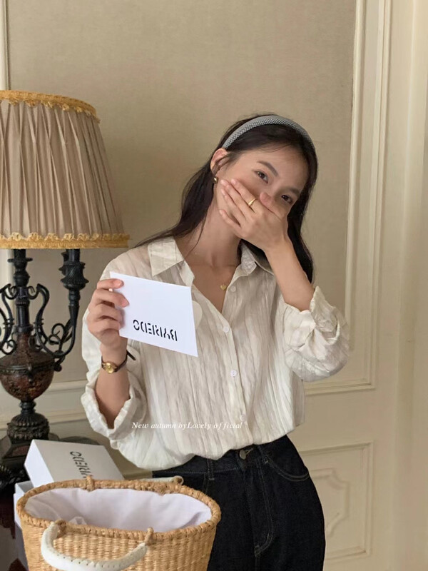 [LOVELY] Korean casual all-match Tencel shirt shirt S2195