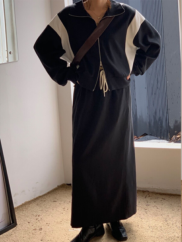 【THE MIND】Korean high waist elastic waist drawstring fashion all-match casual skirt (with waist rope) 61179-1# JHY