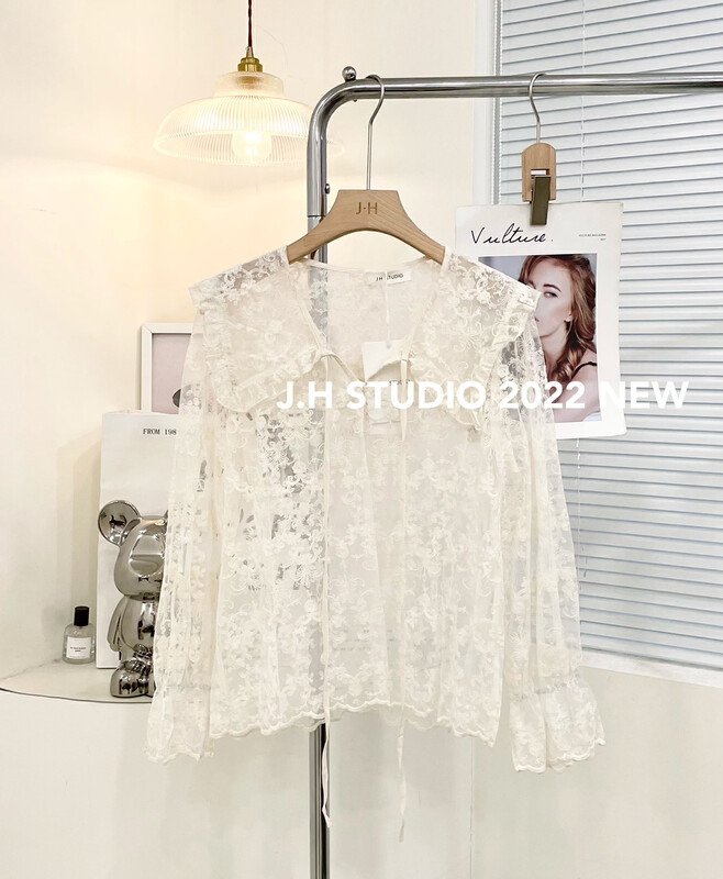 New in autumn! [JH] Net red doll collar lace shirt T141# PCZ