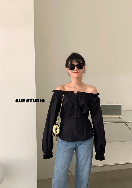 Original price 62.04! New in early autumn! [SUE STUDIO] waist lace collar shirt 22326# ZJY