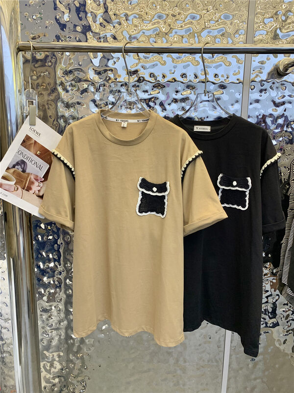 New in autumn! [Yayiro] round neck loose color matching short-sleeved T-shirt 2579# GYJ