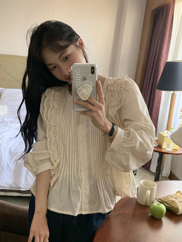 【LOVELY】Korean French temperament lace shirt lace shirt S2010