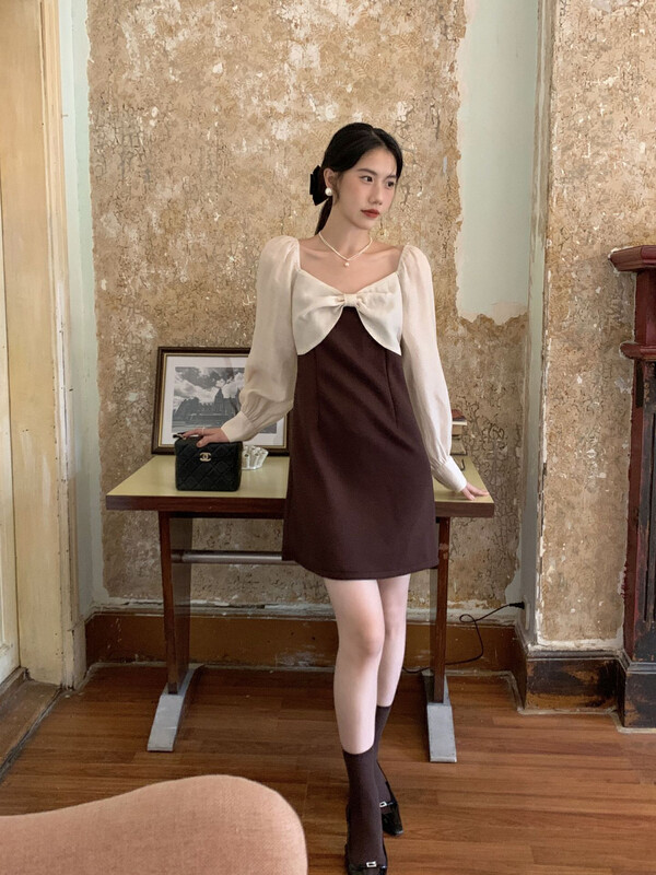 Autumn is new!【NEW OPEN】Korean style temperament age-reducing waist bow dress CL80321# ZXX