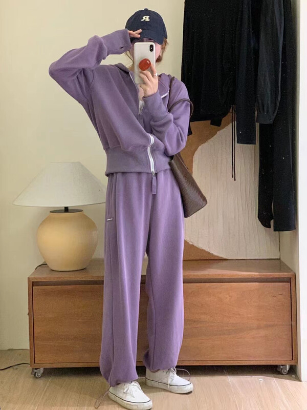 New in autumn! [RS] Casual loose hooded zipper sweater + casual pants two-piece suit RS2918# FHX