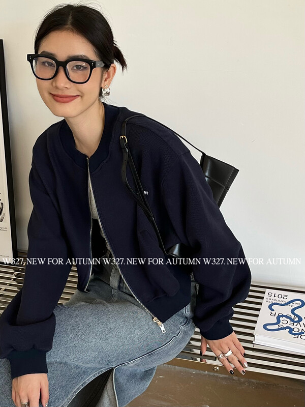 [W327.] Early autumn Korean version custom textured baseball collar short jacket (front and rear embroidered letters) 57083# CQW