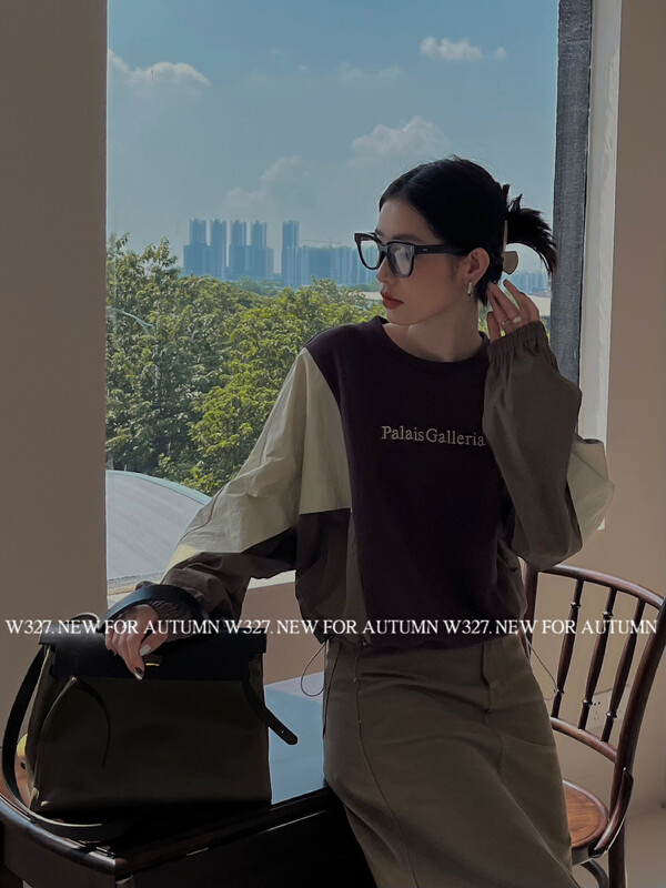 【W327.】Early Autumn Custom Patchwork Contrast Sweater (Drawstring Hem) 57079# CQW