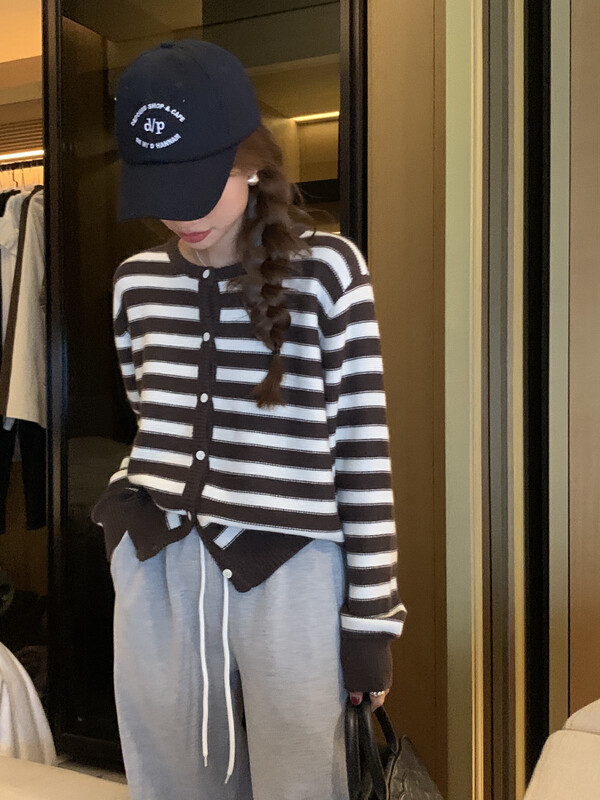 【LOVELY/SHMILY】Simple Basic Korean Striped Sweater Cardigan Sweater M0778
