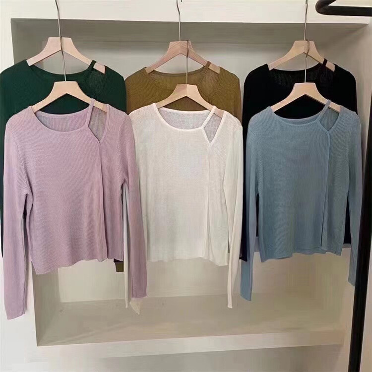 [LOVELY/SHMILY] Thin hollow collarbone temperament knitted top bottoming shirt M0732