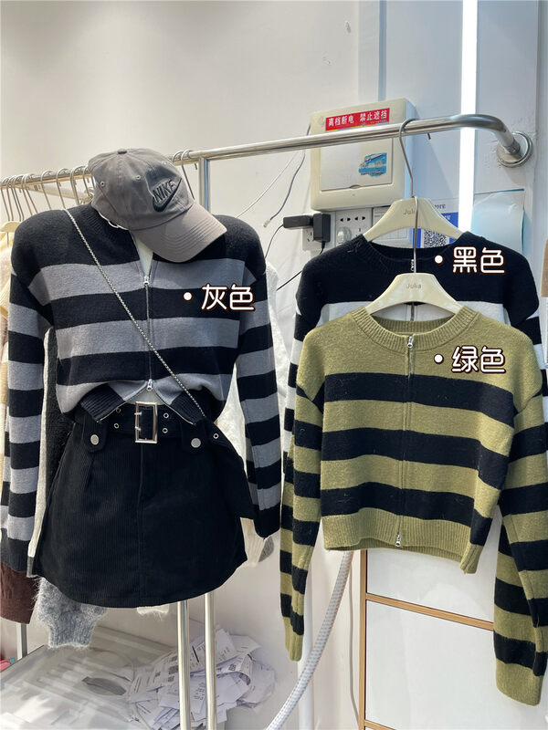 New in autumn!【JULIA】Casual striped zipper warm sweater YS2-2066# PCZ