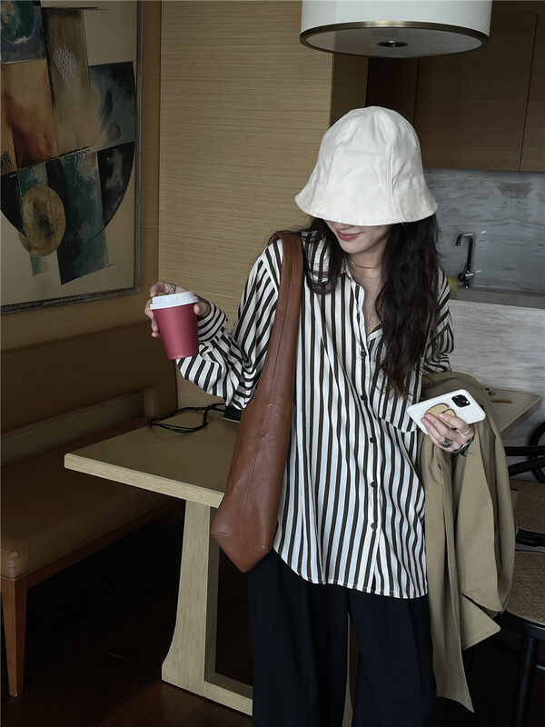 New in early autumn! [TN] Korean style all-match striped pocket shirt YS1-2122# CLS