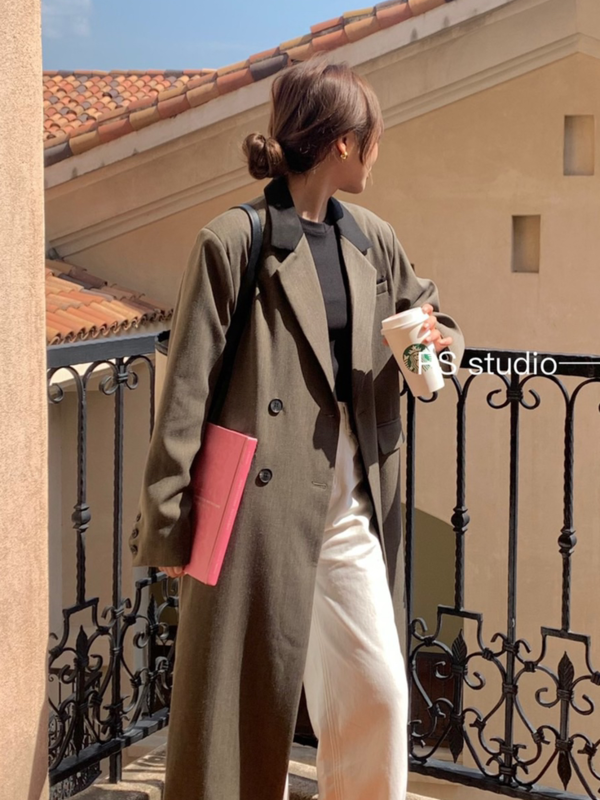 Autumn is new! [RS] Korean version of the high-end color matching loose medium-length suit KL0020# FHX