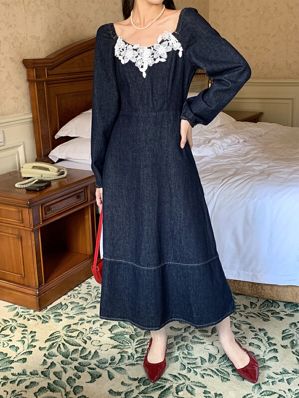 New in autumn!【NEW OPEN】Retro lace and waist dress CL80256# ZXX