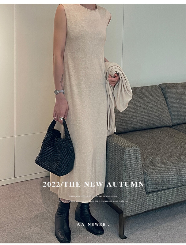 New in early autumn! [THE MIND] round neck high-quality slim slim sleeveless knitted dress 71338# JHY