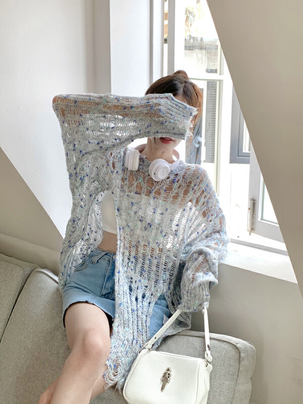 New in autumn!【Amanda】Hot Girl Hollow Loose Lazy Pullover Sweater 5187# PCZ