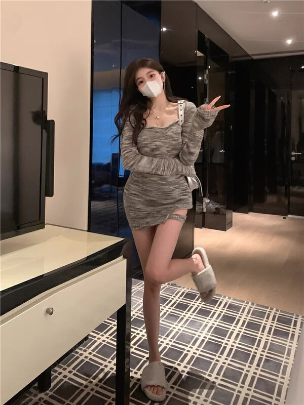 New in autumn! [Amanda] Pure Desire Hot Girl Smudge Square Neck Dress 5228# PCZ
