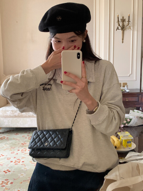 【LOVELY】Korean casual polo collar embroidered letter sweater sweater Z1599# FHX