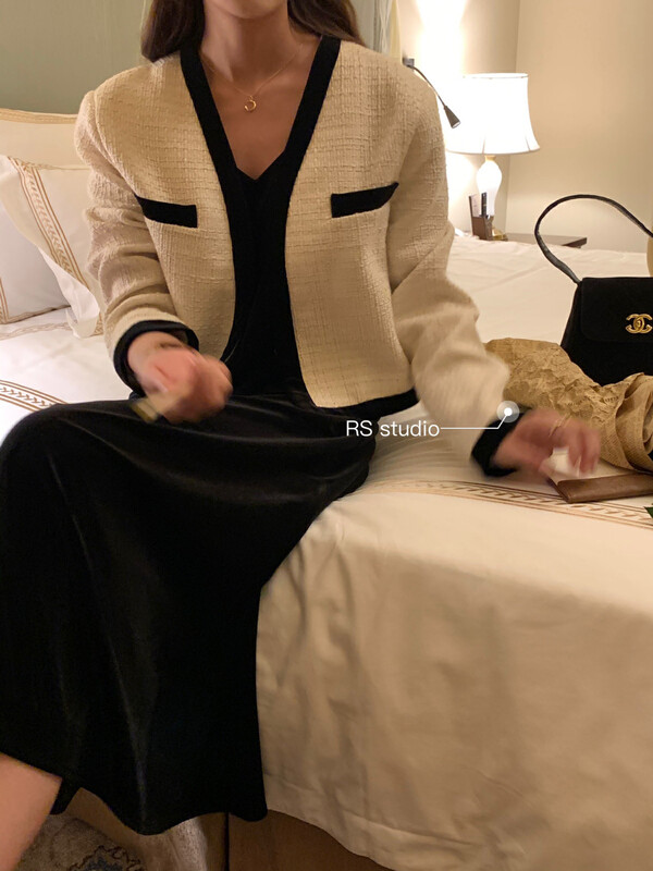 Autumn is new!【RS】Fashion small fragrance contrast color short coat (without dress) LL0099# FHX
