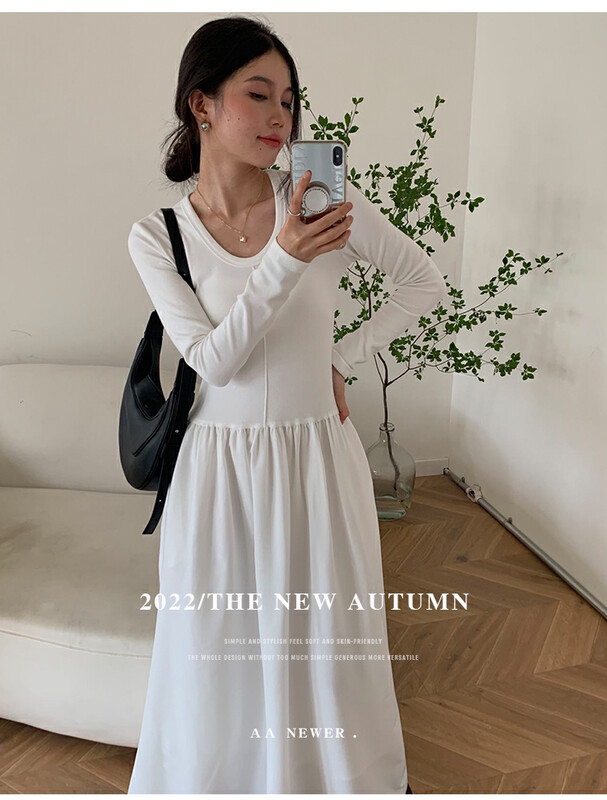 【THE MIND】Round Neck Knitted Patchwork Dress 61187