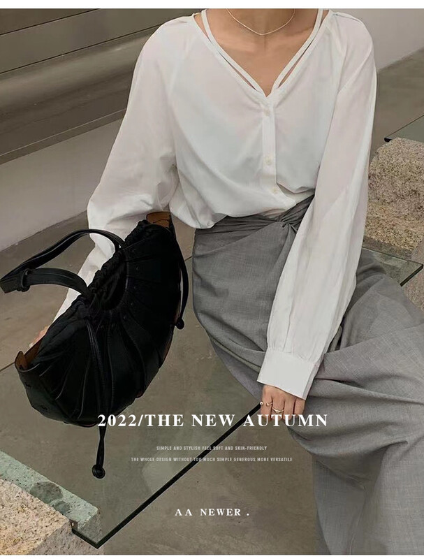 【THE MIND】V-neck casual all-match designer shirt Tencel cotton 61119