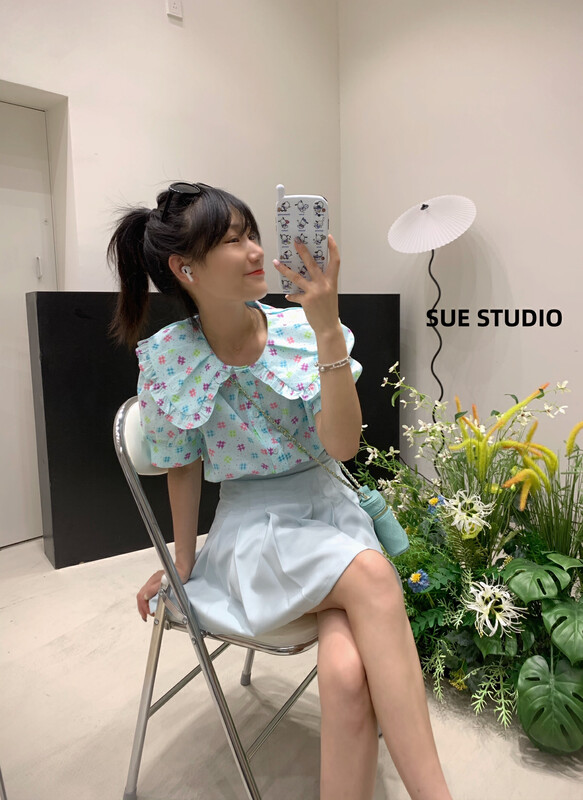 【SUE STUDIO】Age reduction fashion doll collar shirt 22303t# ZJY
