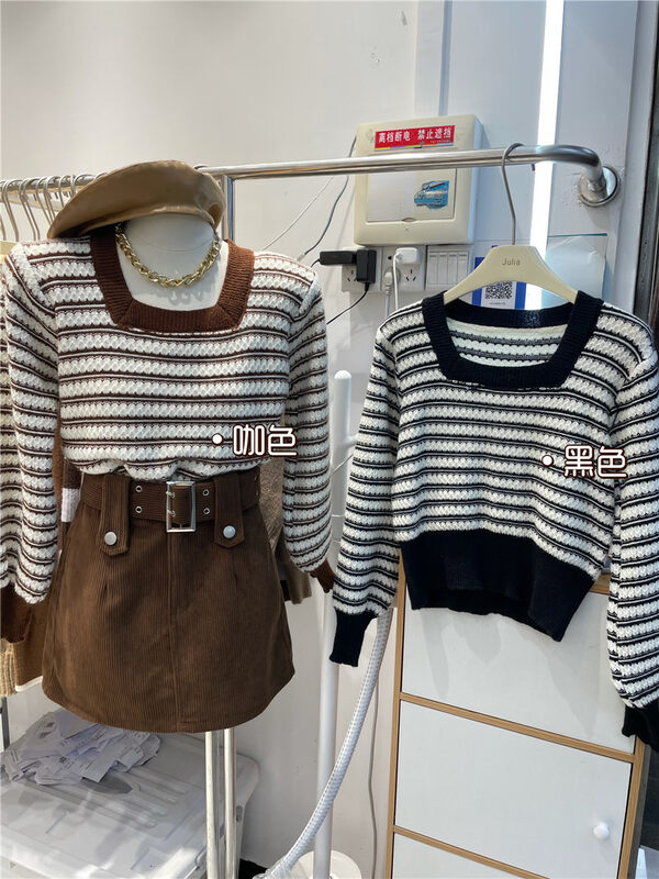 New in autumn! [JULIA] Square neck striped warm sweater YS1-5033# PCZ