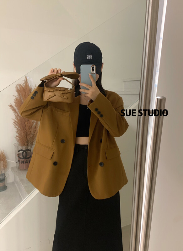 New in autumn! [SUE STUDIO] temperament color matching design double breasted suit N66796# ZJY