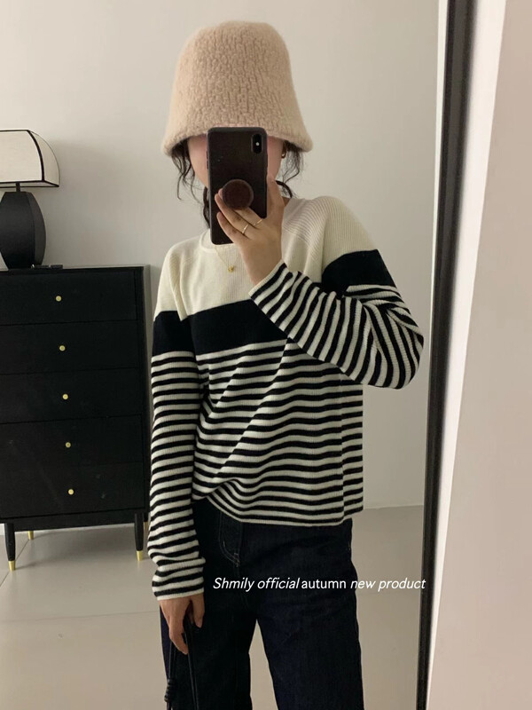 【LOVELY/SHMILY】Strike striped pullover all-match knitted sweater HM0001
