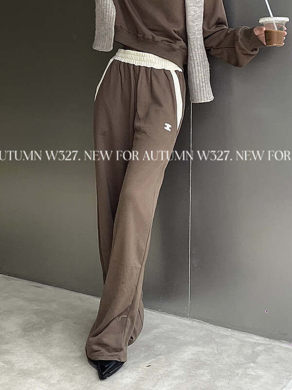 【W327.】Korean style embroidered letters contrast color elastic waist casual pants 57155-1# CQW