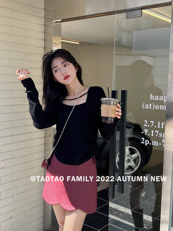 New in autumn!【TAOTAO FAMILY】Simple square neck long-sleeved sweater 3778# LSL