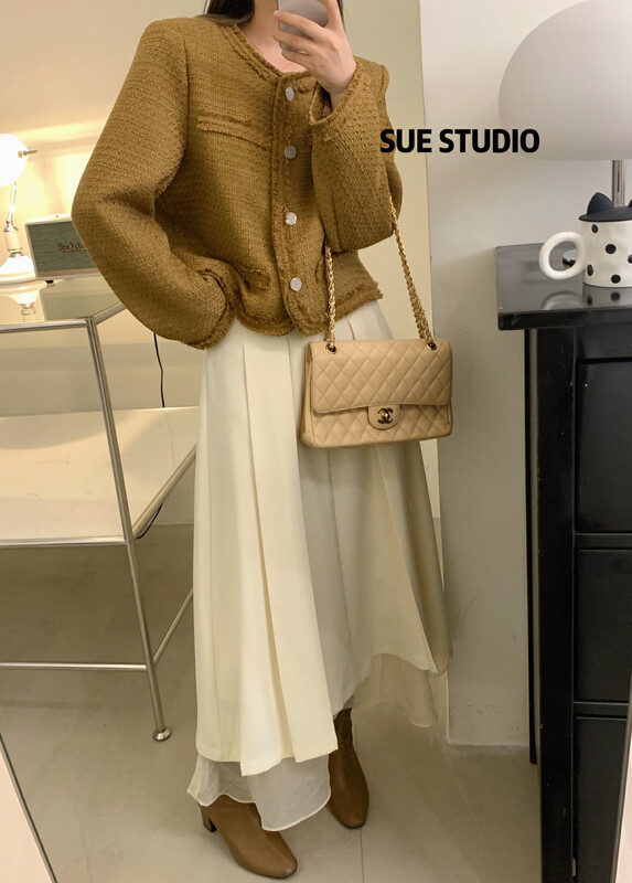 New in autumn!【SUE STUDIO】Fashion solid color mid-length skirt 22339# ZJY