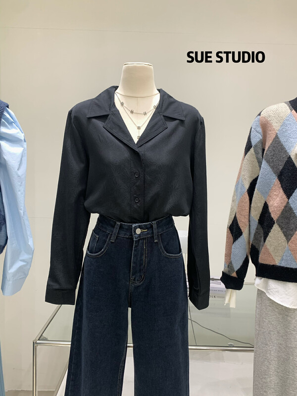 New in autumn! [SUE STUDIO] Simple solid color versatile shirt 22332# ZJY