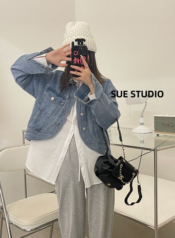 New in autumn! [SUE STUDIO] Irregular all-match casual denim jacket 8369# ZJY
