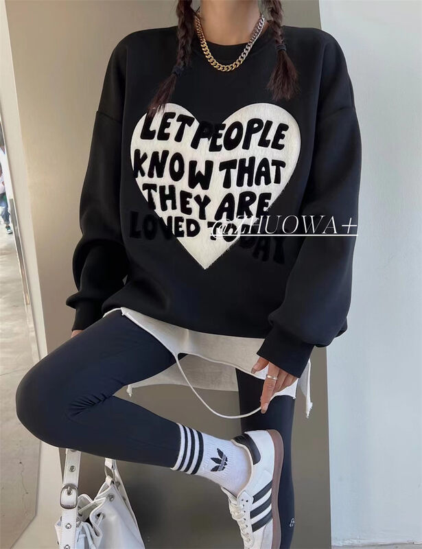 New in autumn! [Strictly selected by buyers - Zhuowa] round neck letter love loose ins sweater YS1-5505# CL