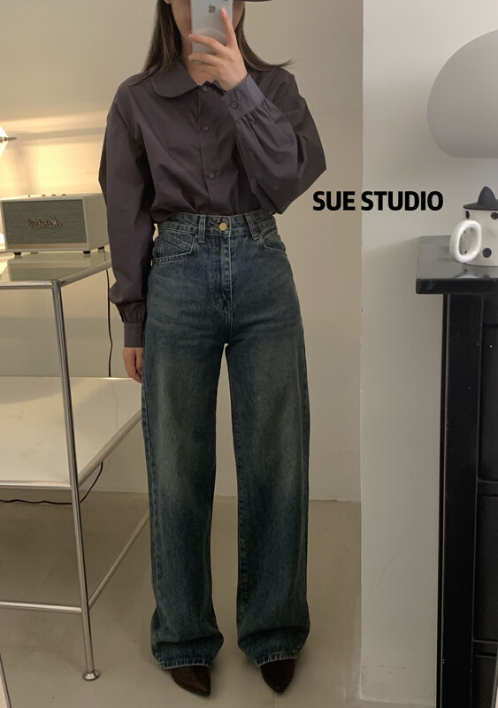 秋款上新!【SUE STUDIO】復古洗水高腰牛仔褲  8375#  ZJY