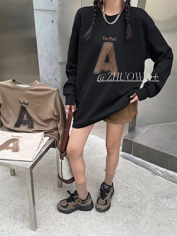 New in autumn! [Strictly selected by buyers - Zhuowa] Letter printing loose ins all-match long-sleeved T-shirt 2637# CL